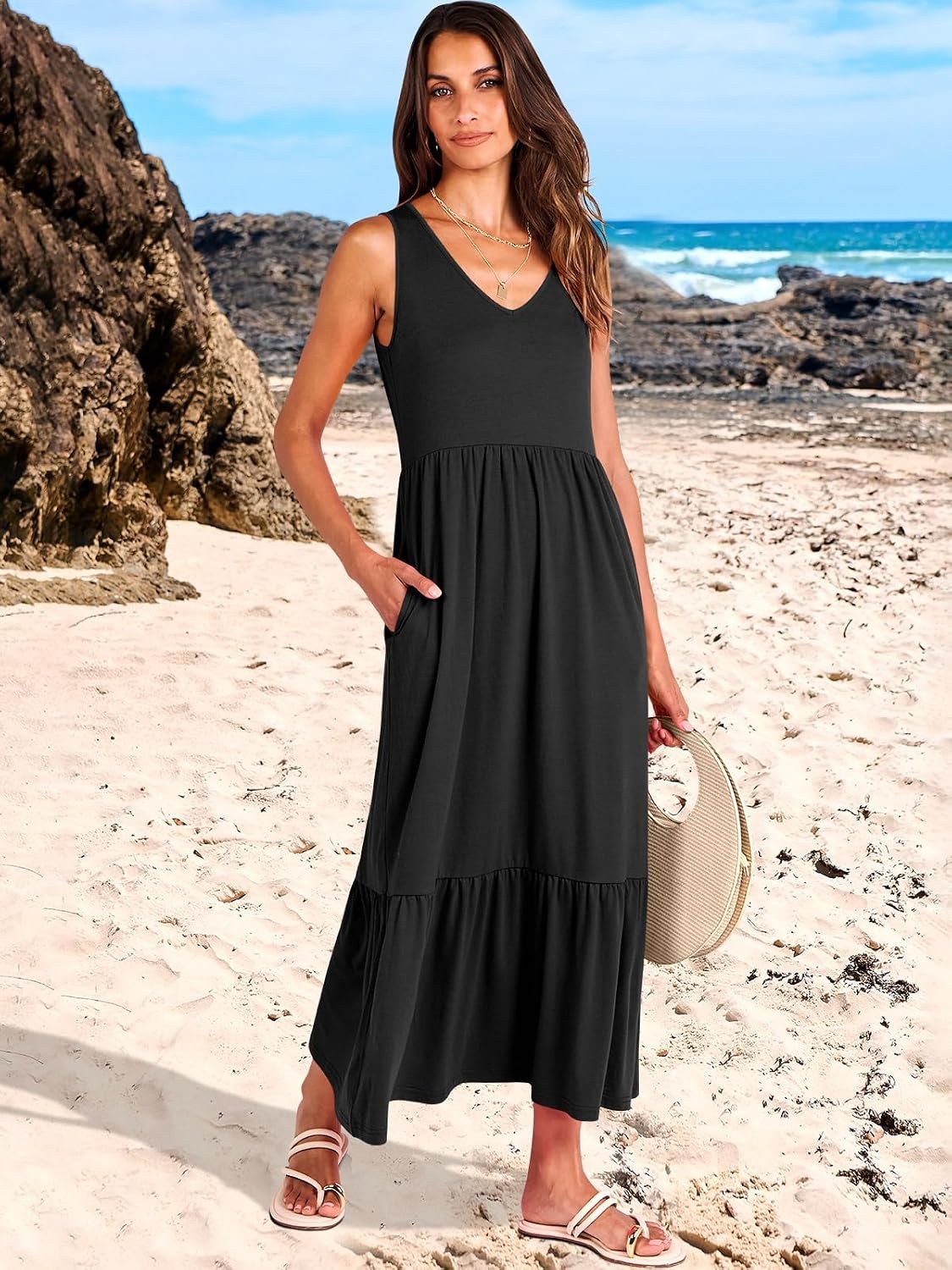 image:imageANRABESS Womens Sleeveless Summer Casual Maxi Dresses with PocketsBlack