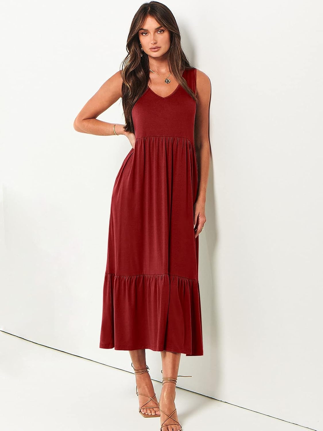 image:imageANRABESS Womens Sleeveless Summer Casual Maxi Dresses with PocketsBurgundy
