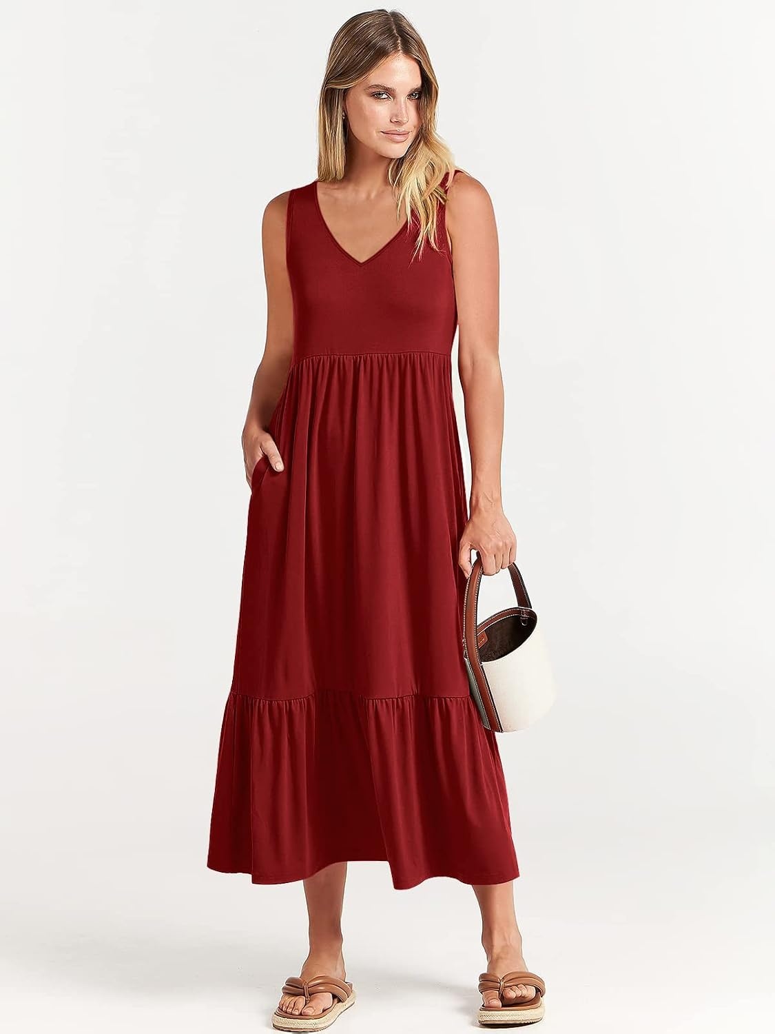 image:imageANRABESS Womens Sleeveless Summer Casual Maxi Dresses with PocketsBurgundy