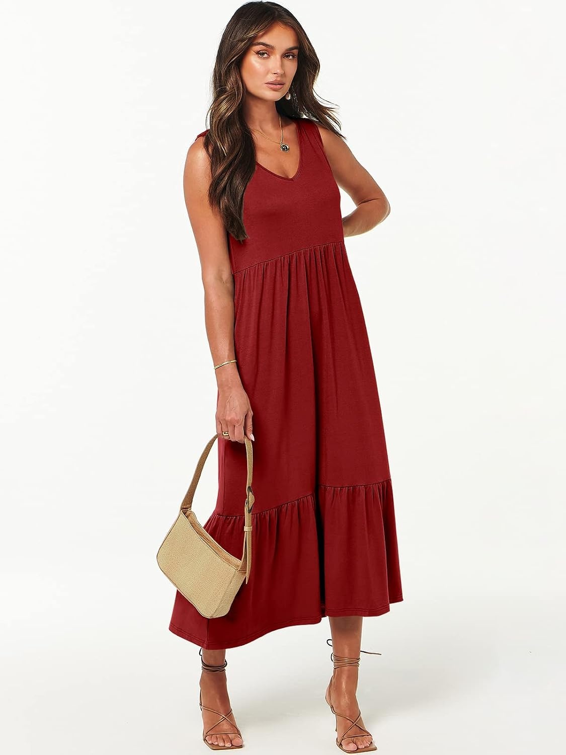 image:imageANRABESS Womens Sleeveless Summer Casual Maxi Dresses with PocketsBurgundy