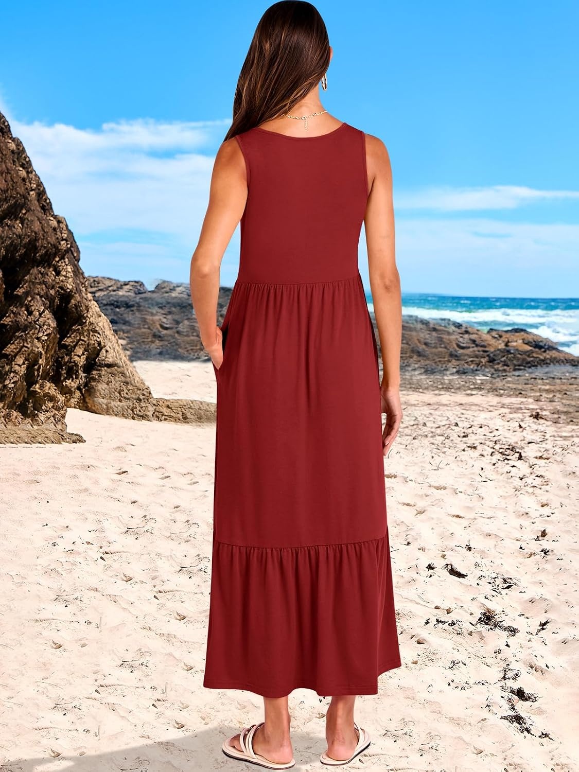 image:imageANRABESS Womens Sleeveless Summer Casual Maxi Dresses with PocketsBurgundy