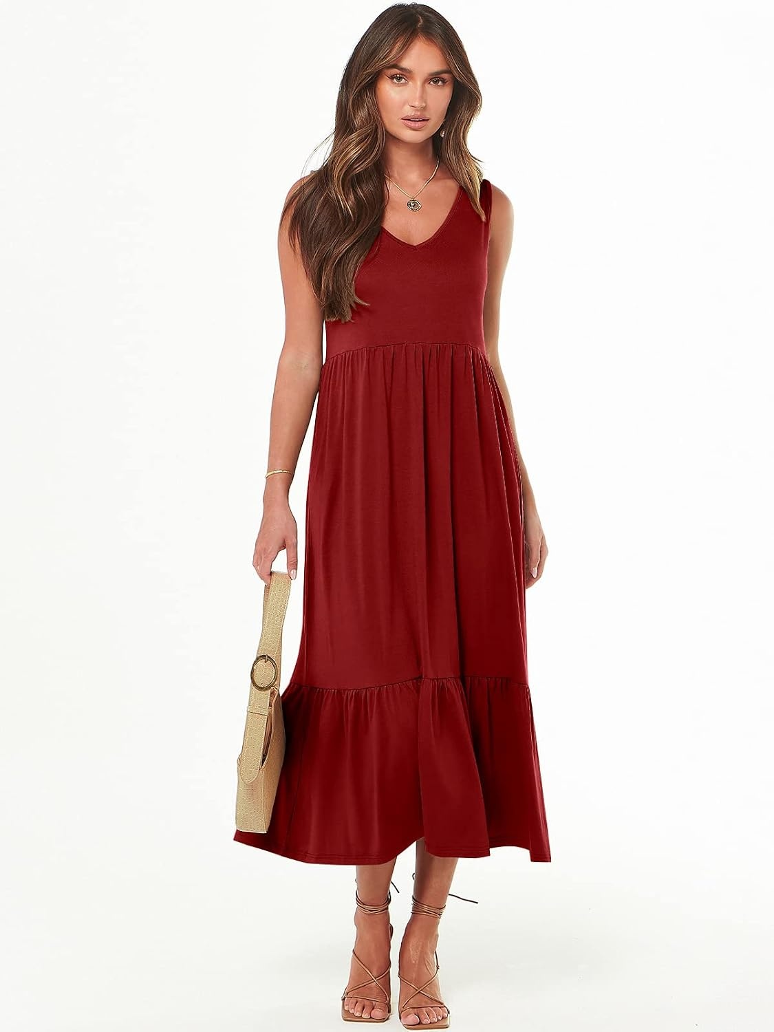 image:imageANRABESS Womens Sleeveless Summer Casual Maxi Dresses with PocketsBurgundy