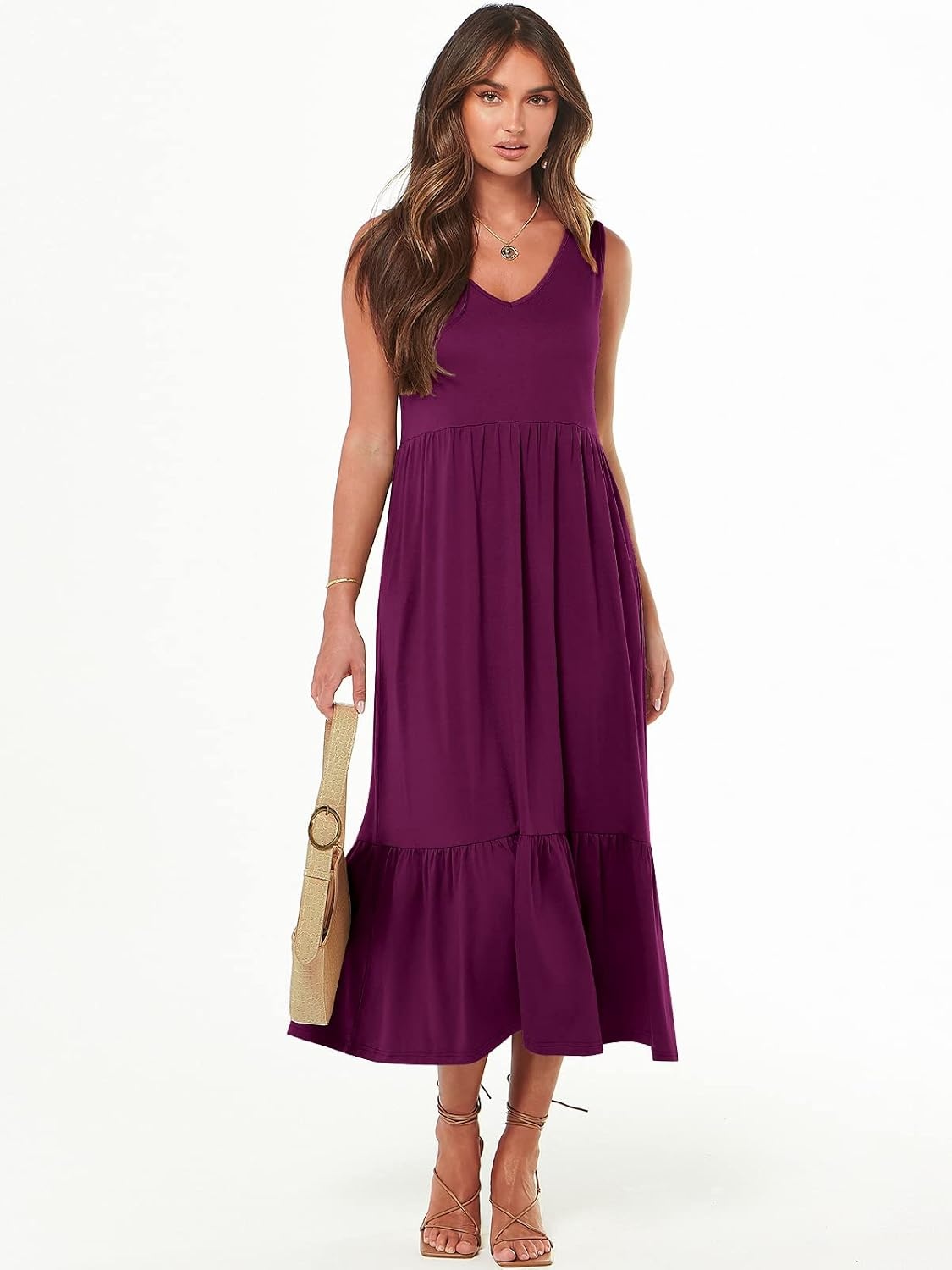 image:imageANRABESS Womens Sleeveless Summer Casual Maxi Dresses with PocketsDark Purple
