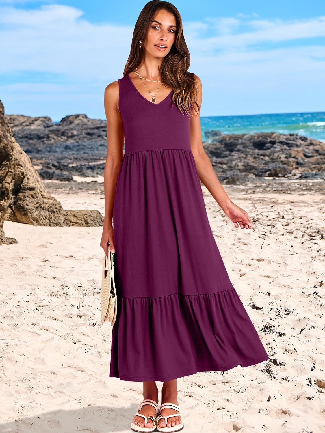 image:imageANRABESS Womens Sleeveless Summer Casual Maxi Dresses with PocketsDark Purple
