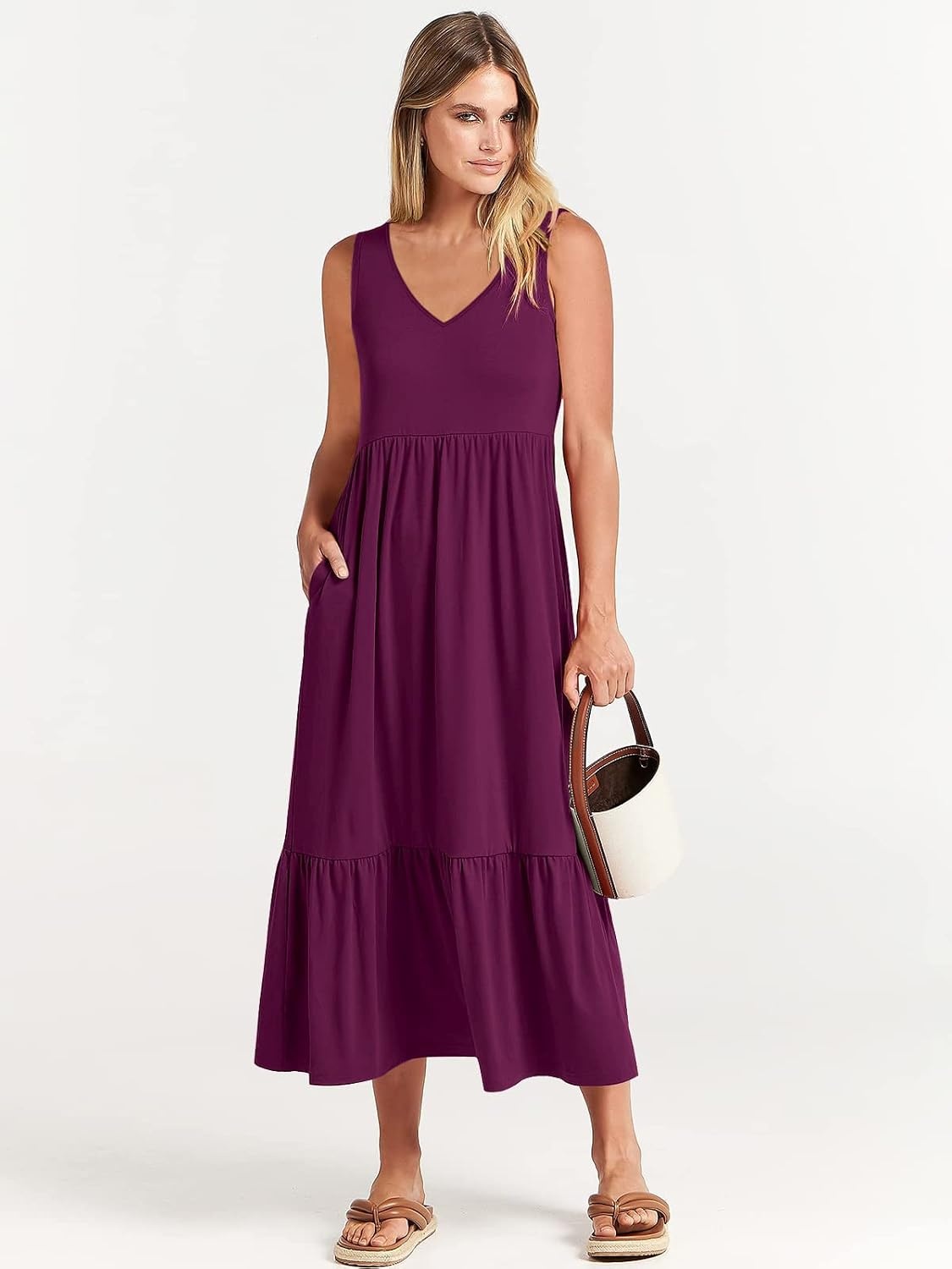 image:imageANRABESS Womens Sleeveless Summer Casual Maxi Dresses with PocketsDark Purple