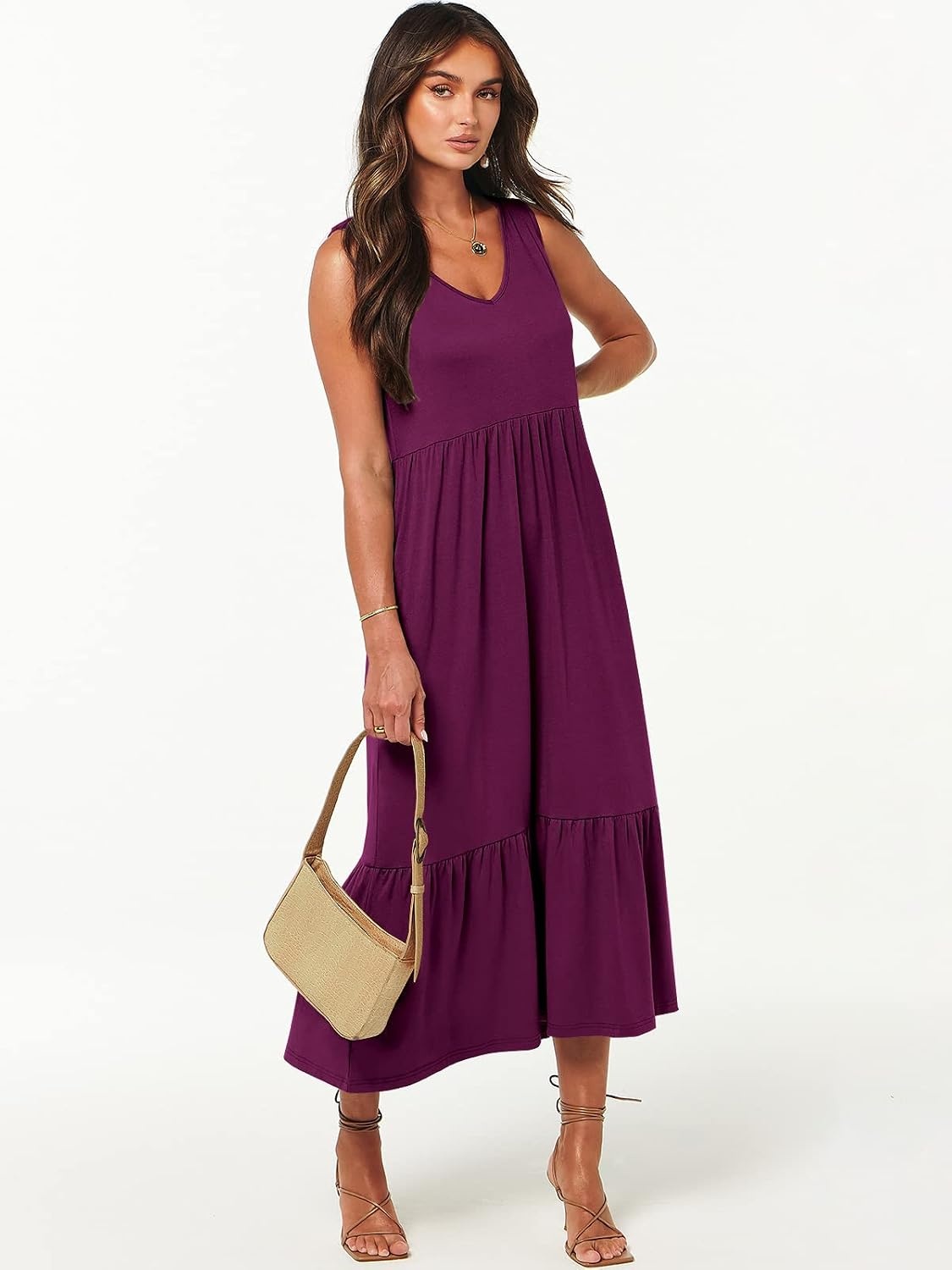 image:imageANRABESS Womens Sleeveless Summer Casual Maxi Dresses with PocketsDark Purple