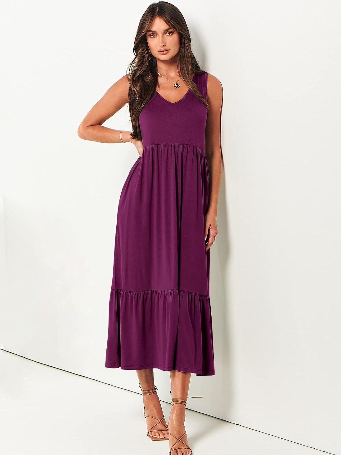 image:imageANRABESS Womens Sleeveless Summer Casual Maxi Dresses with PocketsDark Purple