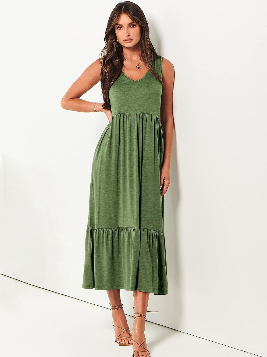 image:imageANRABESS Womens Sleeveless Summer Casual Maxi Dresses with PocketsGreen