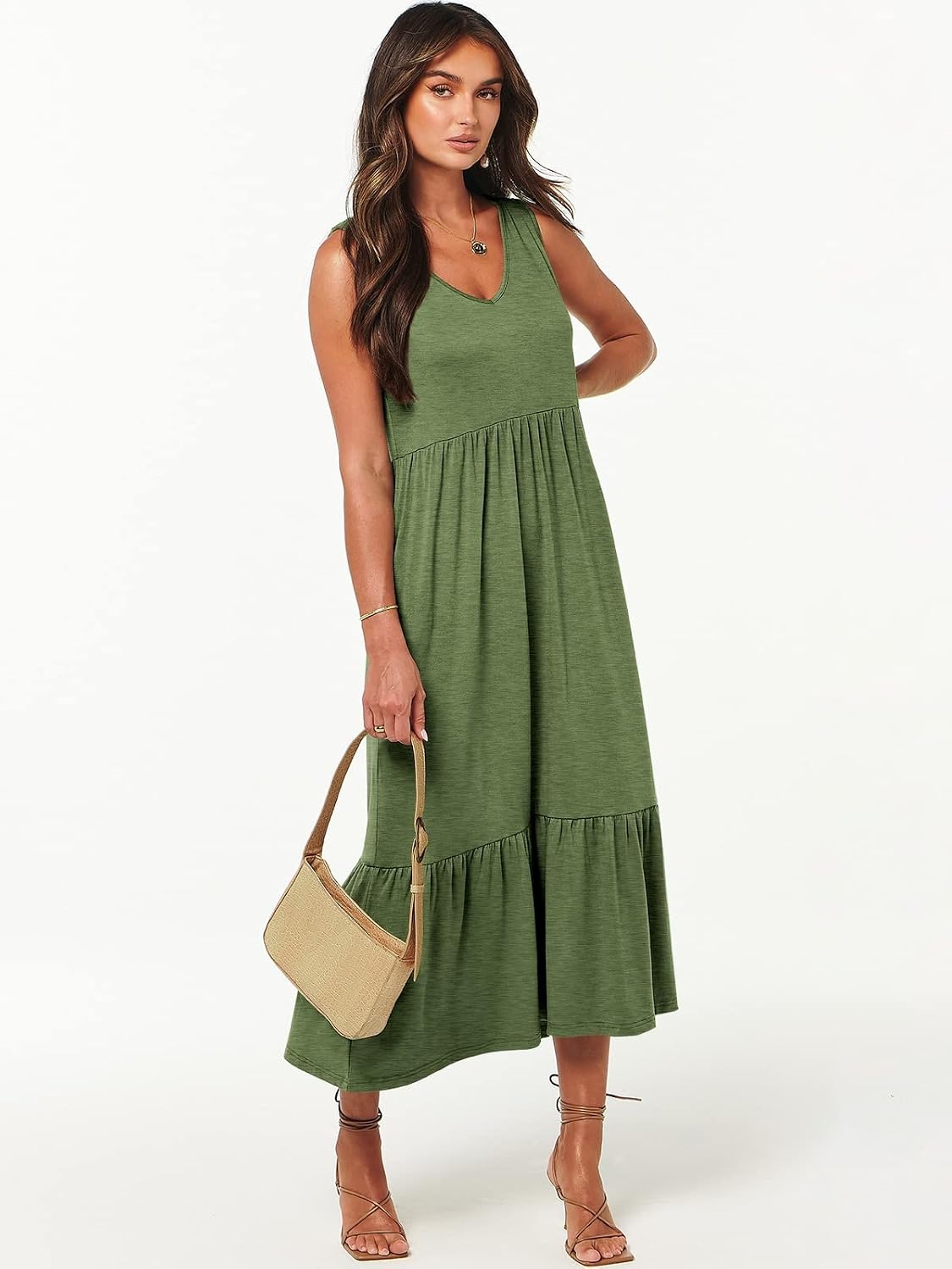 image:imageANRABESS Womens Sleeveless Summer Casual Maxi Dresses with PocketsGreen