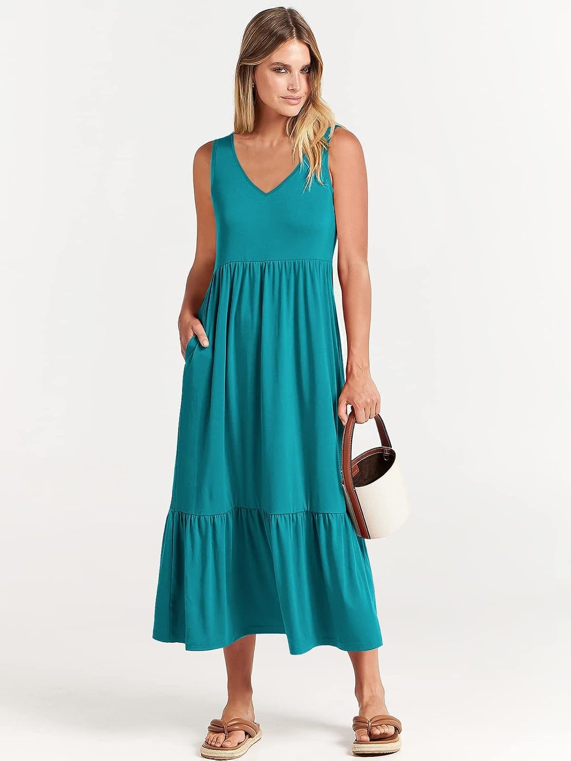 image:imageANRABESS Womens Sleeveless Summer Casual Maxi Dresses with PocketsLake