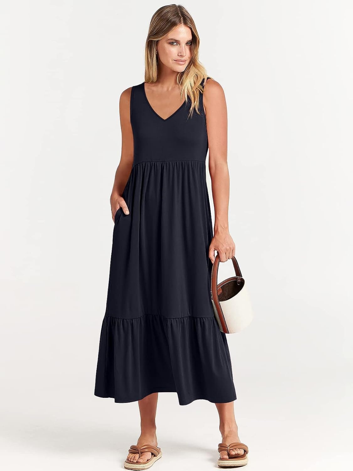 image:imageANRABESS Womens Sleeveless Summer Casual Maxi Dresses with PocketsNavy Blue
