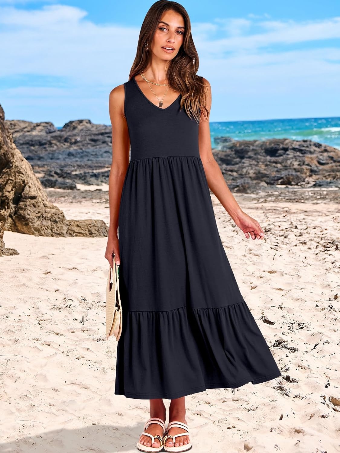 image:imageANRABESS Womens Sleeveless Summer Casual Maxi Dresses with PocketsNavy Blue