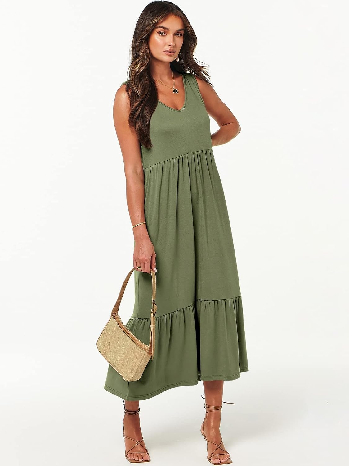 image:imageANRABESS Womens Sleeveless Summer Casual Maxi Dresses with PocketsOlive