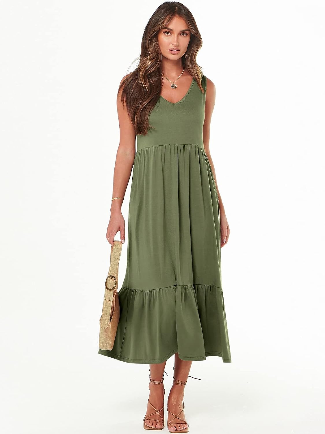 image:imageANRABESS Womens Sleeveless Summer Casual Maxi Dresses with PocketsOlive