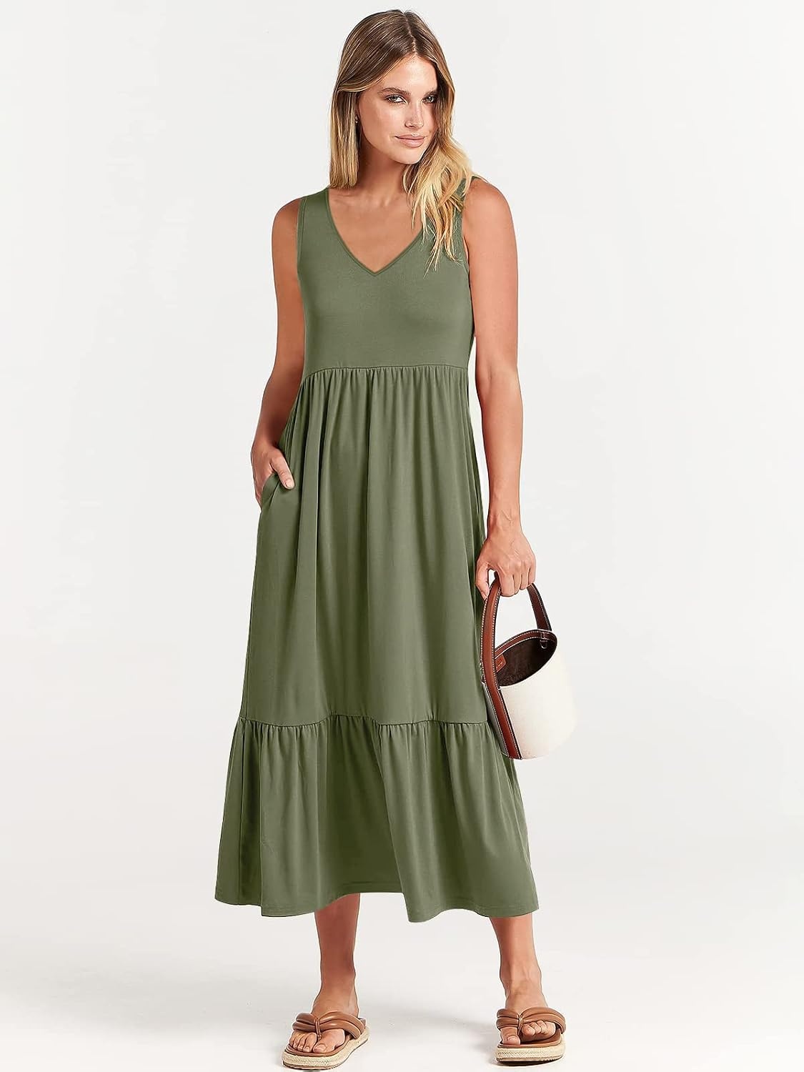 image:imageANRABESS Womens Sleeveless Summer Casual Maxi Dresses with PocketsOlive