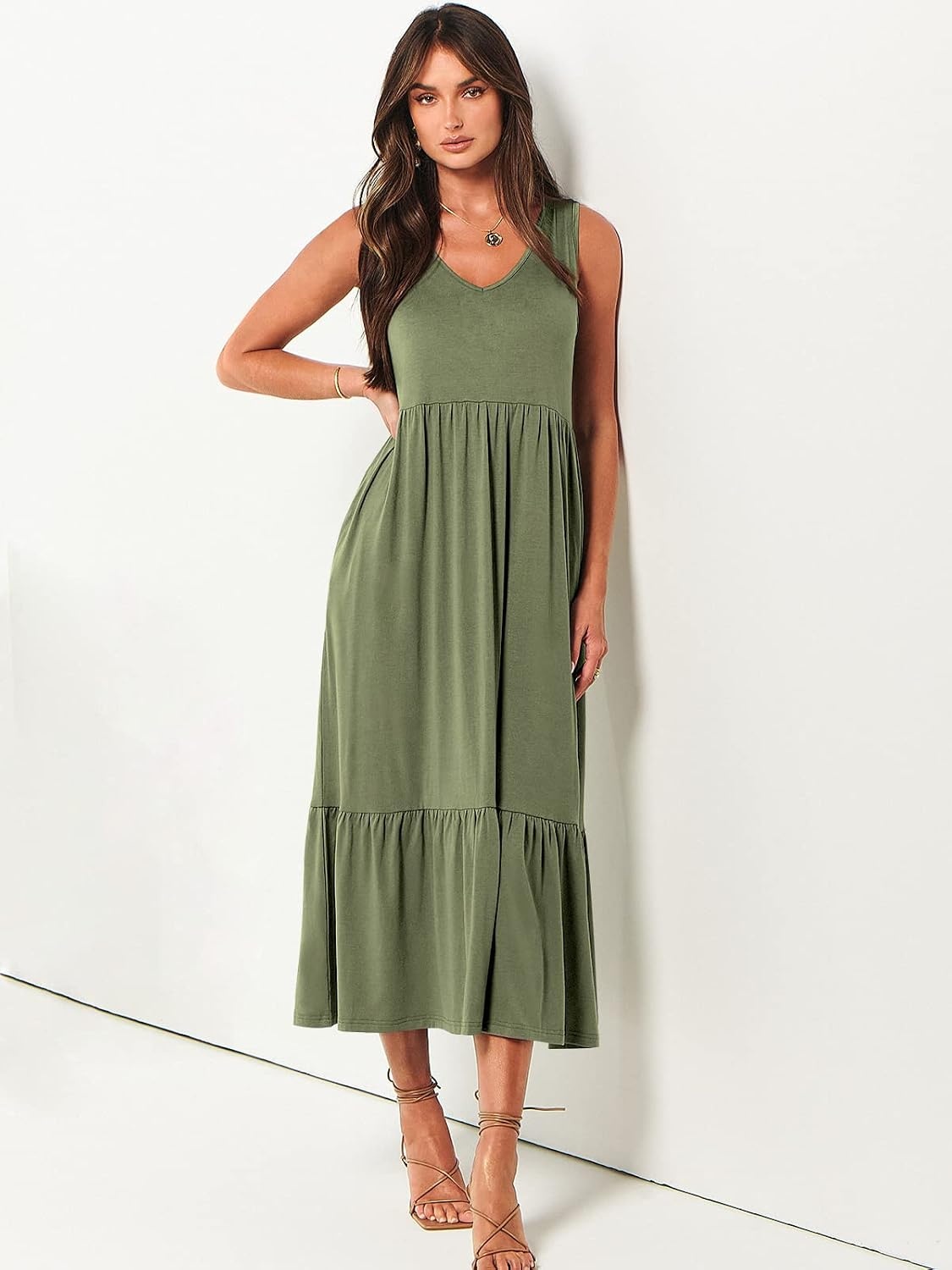 image:imageANRABESS Womens Sleeveless Summer Casual Maxi Dresses with PocketsOlive
