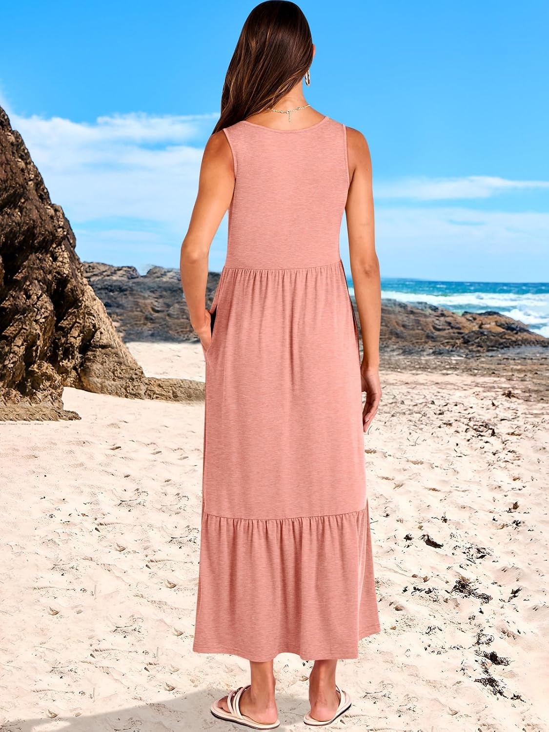 image:imageANRABESS Womens Sleeveless Summer Casual Maxi Dresses with PocketsPink