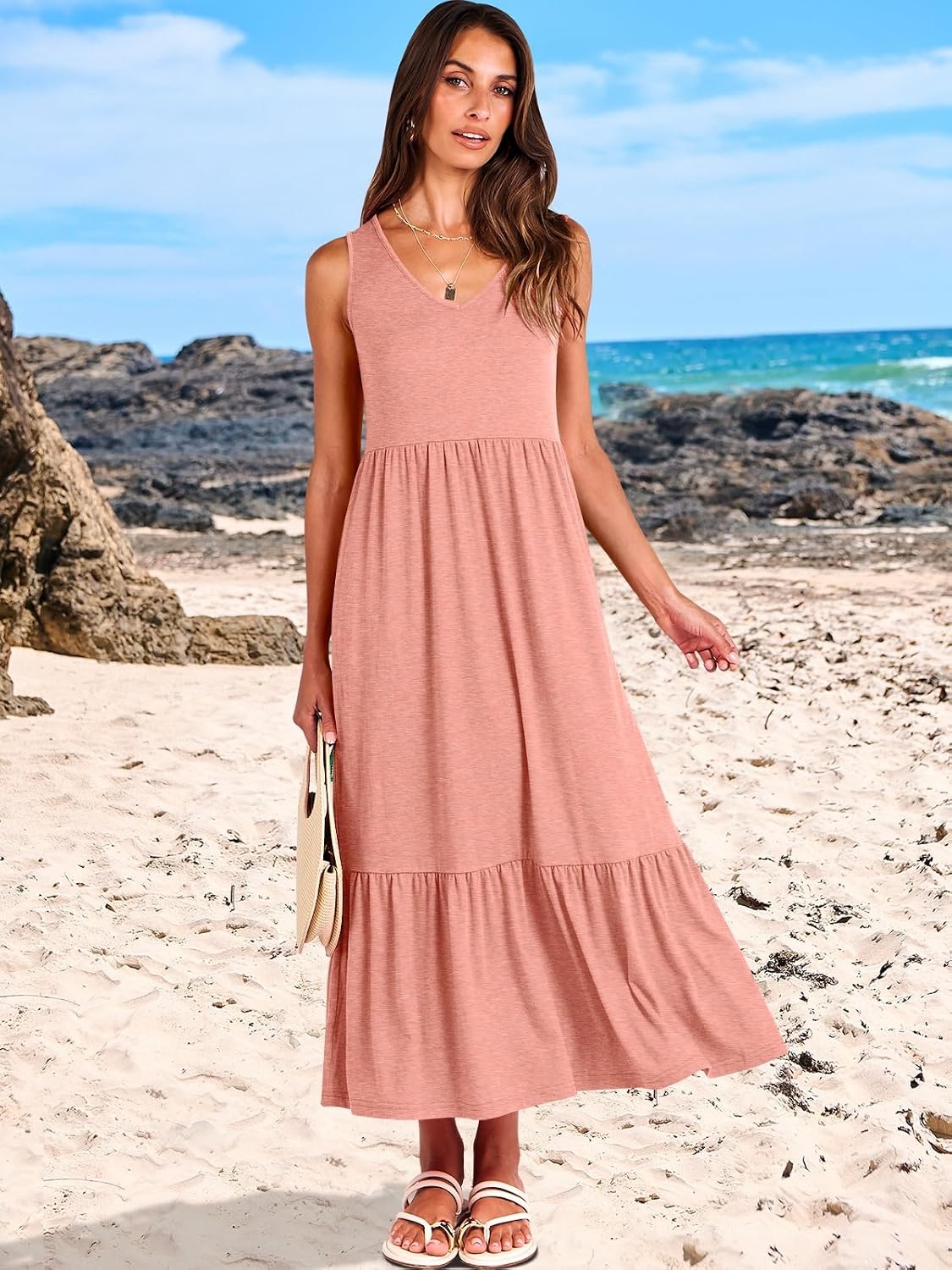 image:imageANRABESS Womens Sleeveless Summer Casual Maxi Dresses with PocketsPink