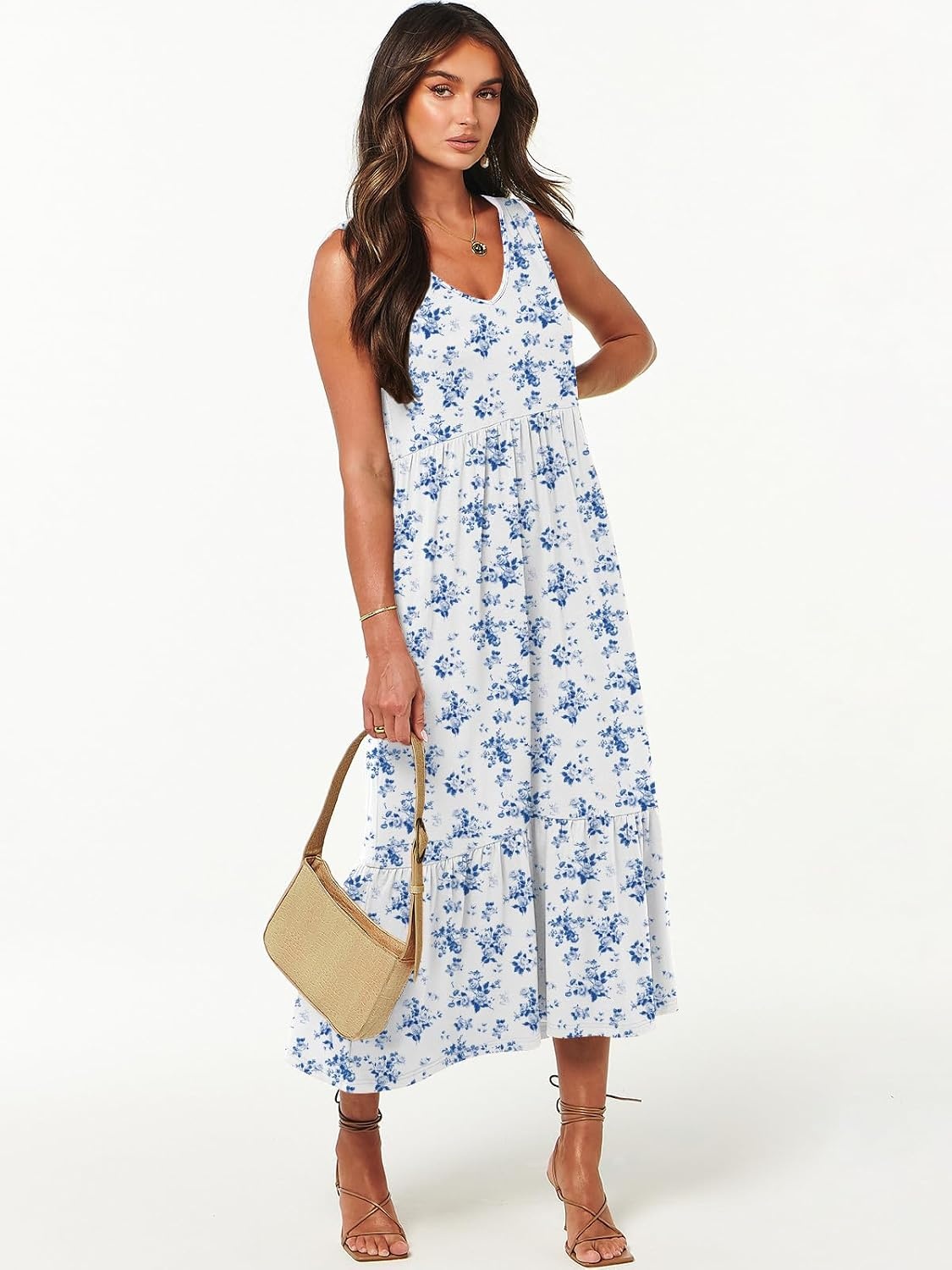 image:imageANRABESS Womens Sleeveless Summer Casual Maxi Dresses with PocketsWhite With Floral Blue