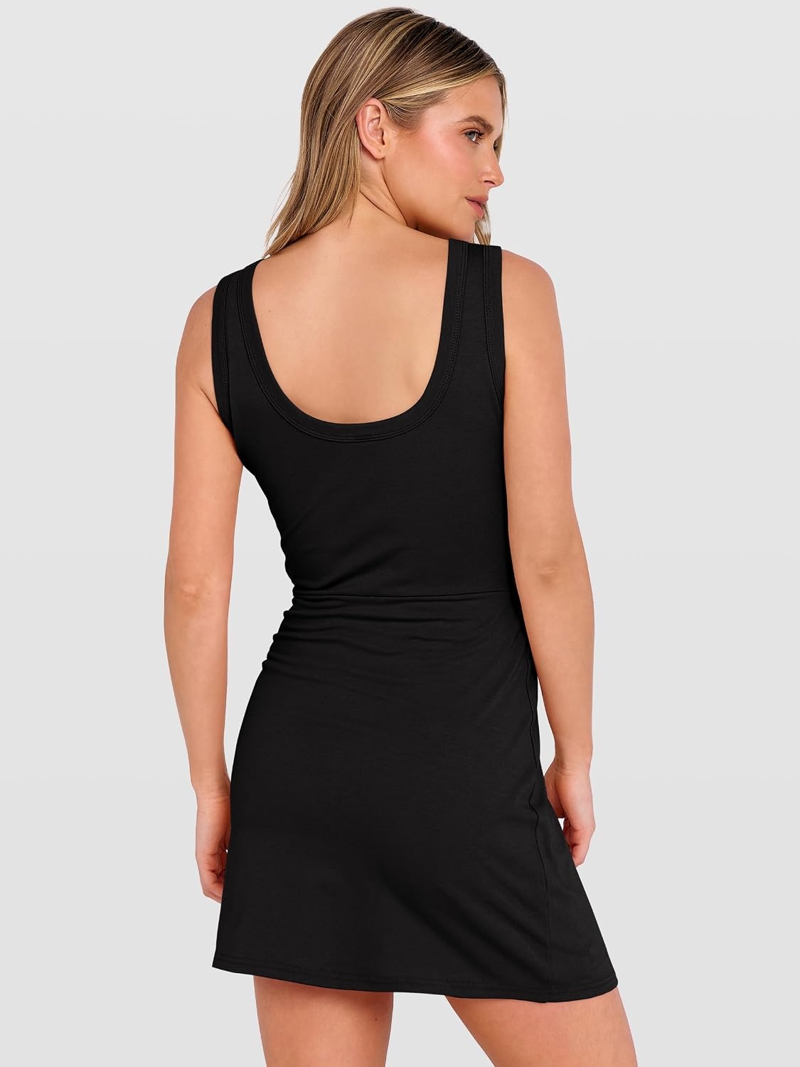 image:imageANRABESS Womens Summer Dresses 2026 Bodycon Sleeveless Romper Skort Twist Waist Night Out Vacation Mini Dress Built in ShortsBlack