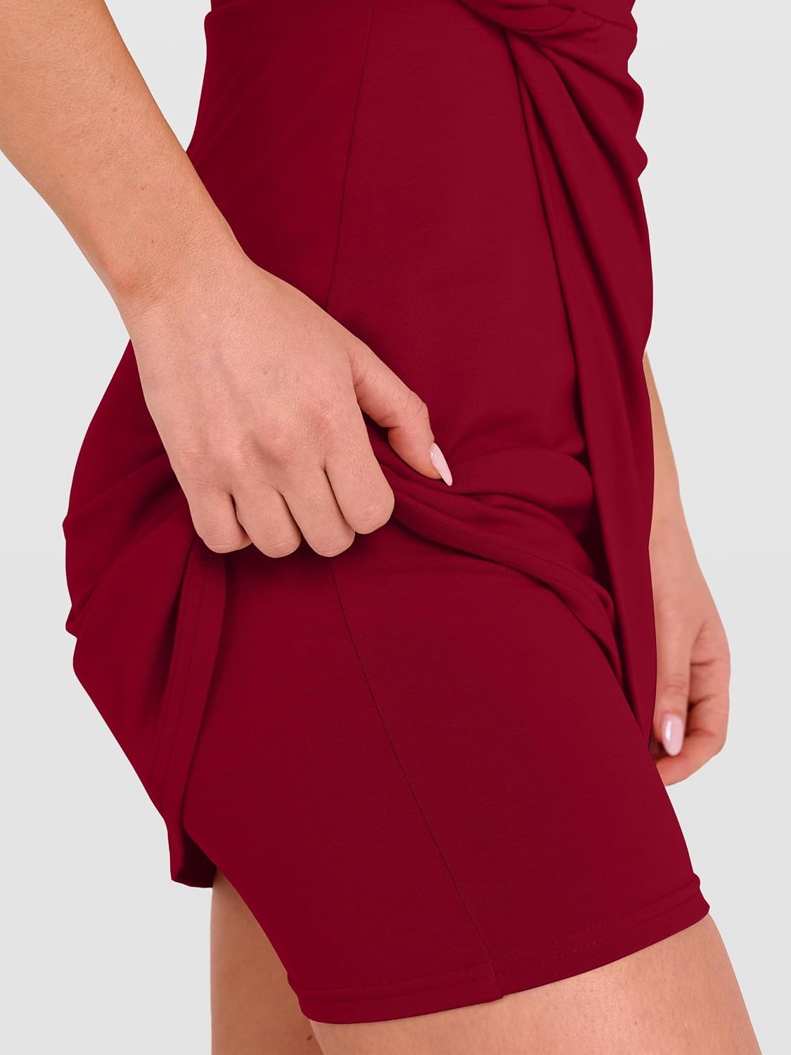 image:imageANRABESS Womens Summer Dresses 2026 Bodycon Sleeveless Romper Skort Twist Waist Night Out Vacation Mini Dress Built in ShortsDeep Red