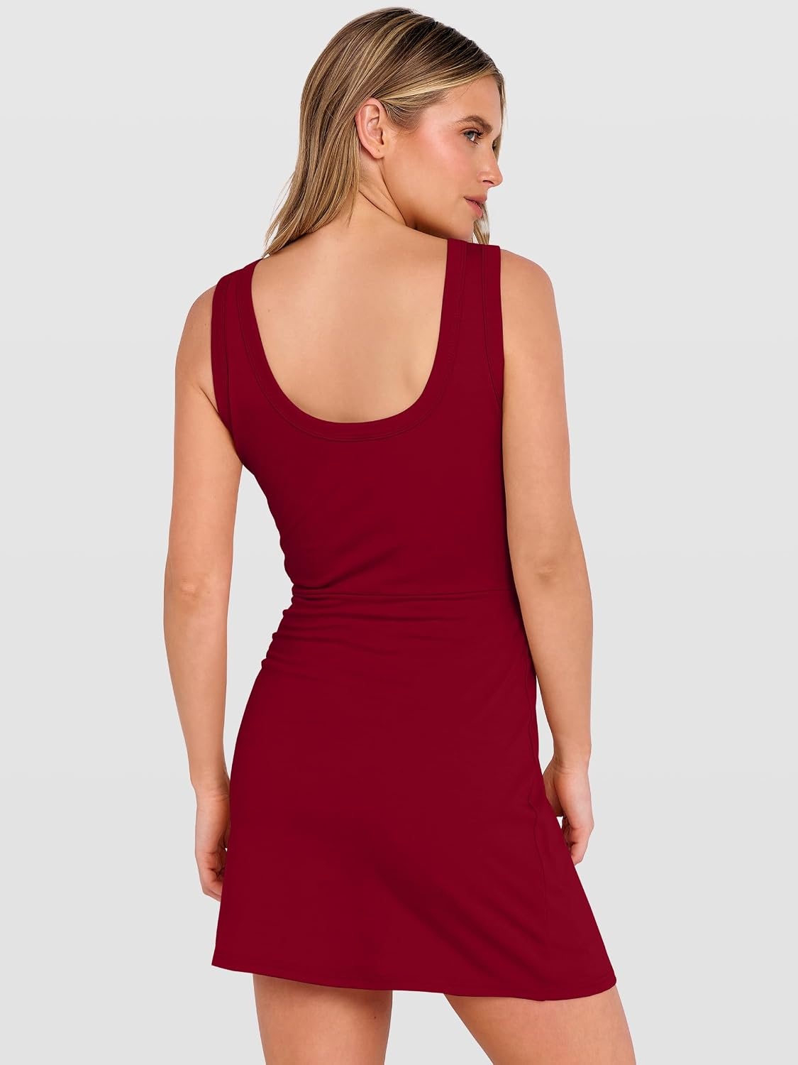 image:imageANRABESS Womens Summer Dresses 2026 Bodycon Sleeveless Romper Skort Twist Waist Night Out Vacation Mini Dress Built in ShortsDeep Red