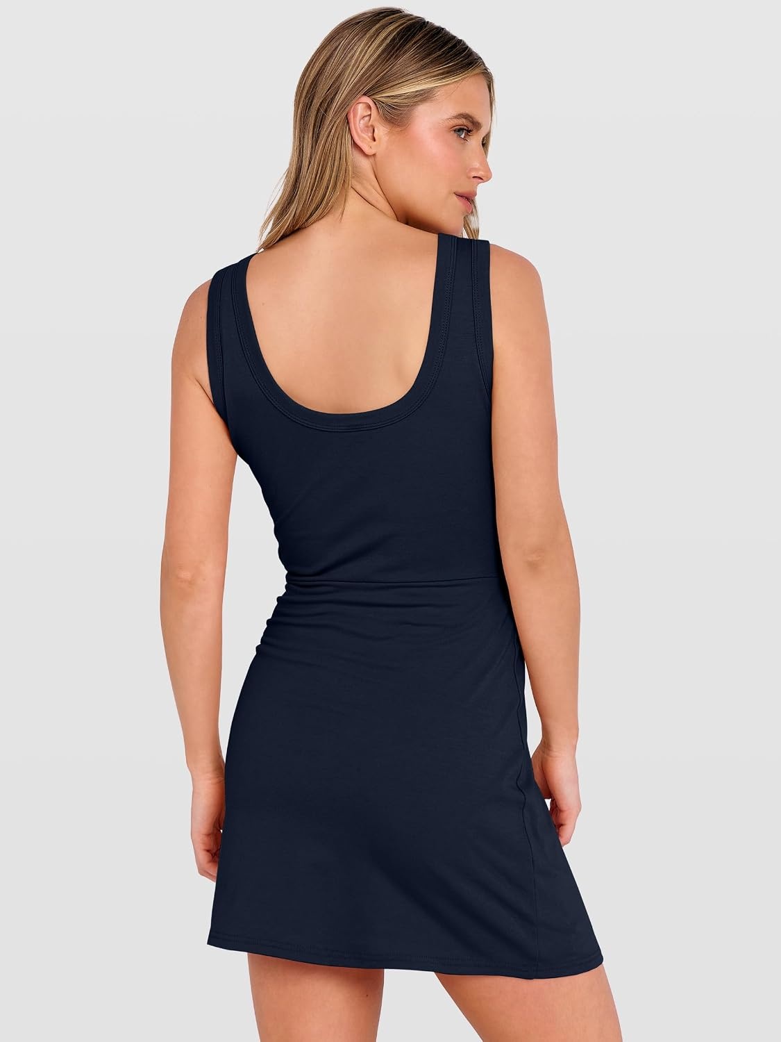 image:imageANRABESS Womens Summer Dresses 2026 Bodycon Sleeveless Romper Skort Twist Waist Night Out Vacation Mini Dress Built in ShortsNavy Blue