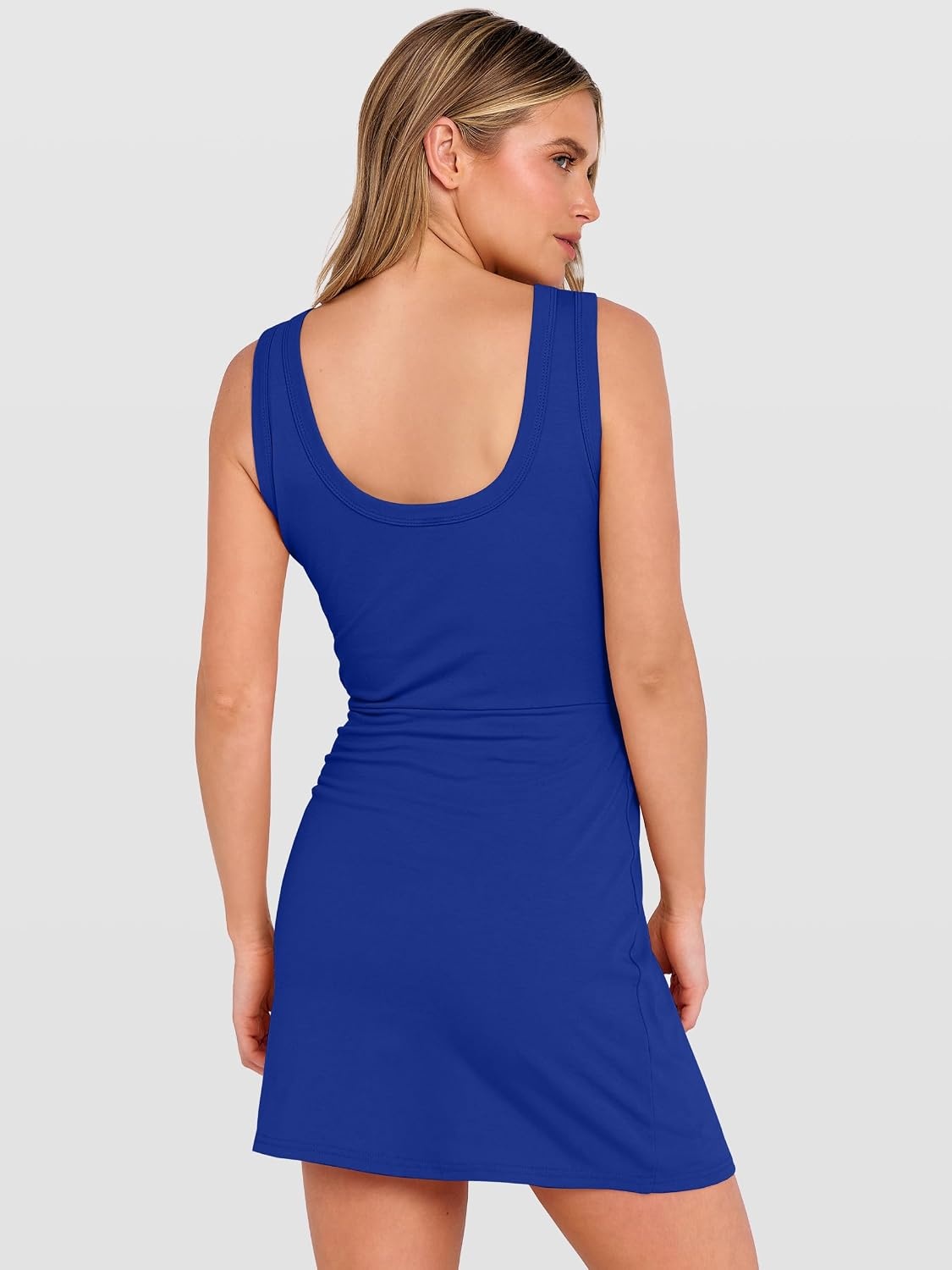image:imageANRABESS Womens Summer Dresses 2026 Bodycon Sleeveless Romper Skort Twist Waist Night Out Vacation Mini Dress Built in ShortsRoyal Blue