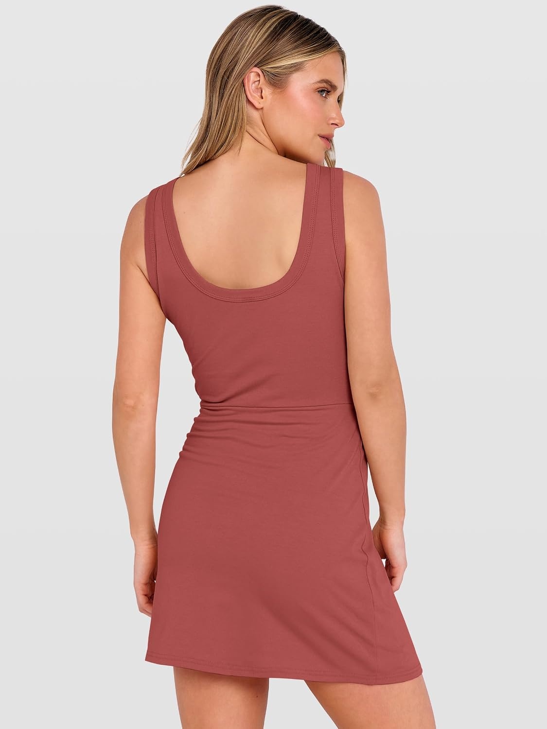 image:imageANRABESS Womens Summer Dresses 2026 Bodycon Sleeveless Romper Skort Twist Waist Night Out Vacation Mini Dress Built in ShortsRust Red