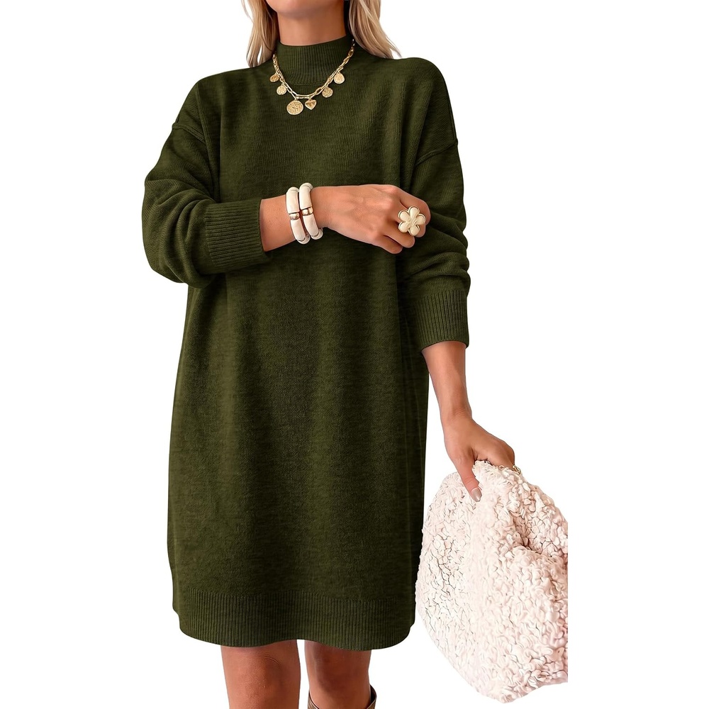 image:imageANRABESS Sweater Dress for Women Fall Oversized Mock Neck Long Sleeve DressArmy Green
