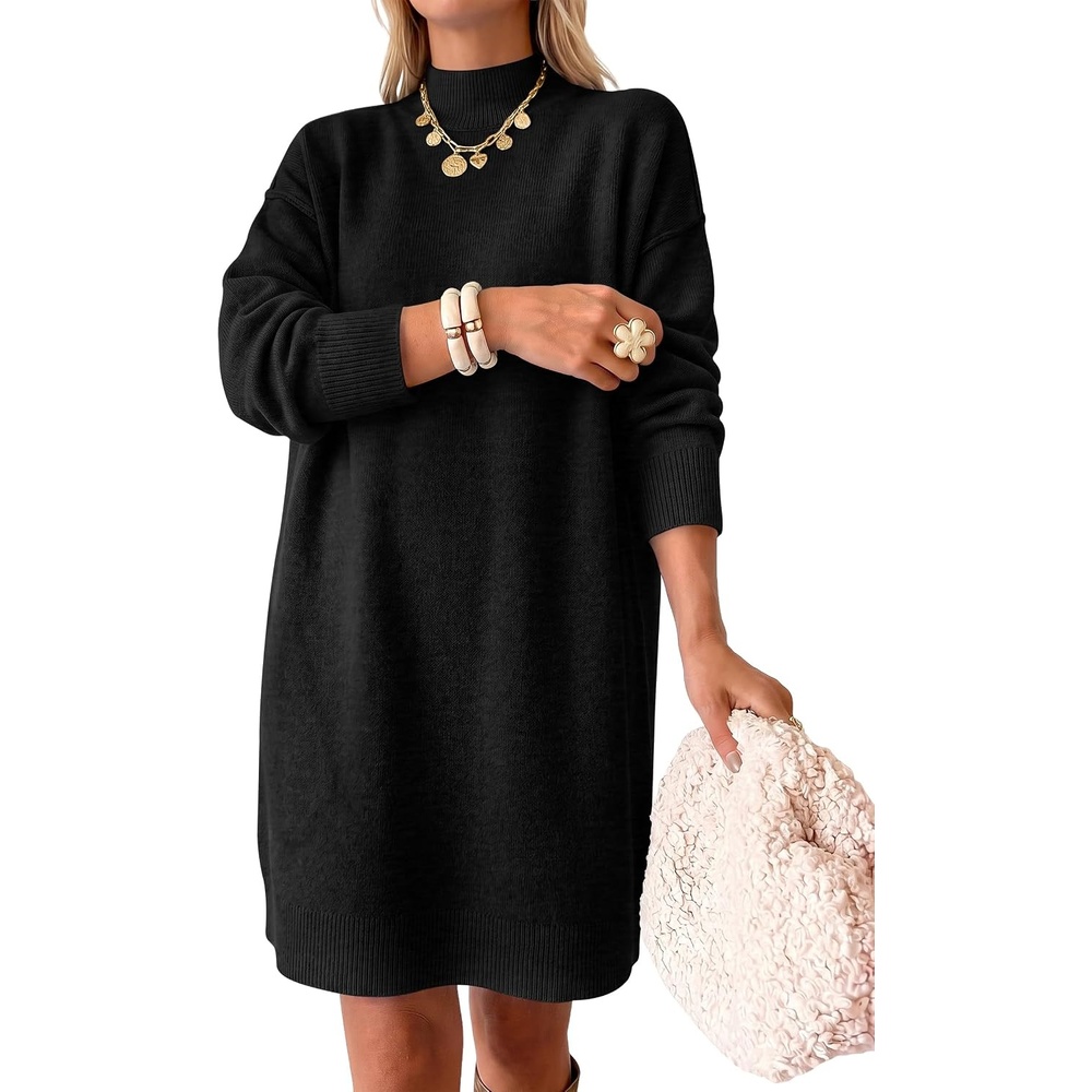 image:imageANRABESS Sweater Dress for Women Fall Oversized Mock Neck Long Sleeve DressBlack