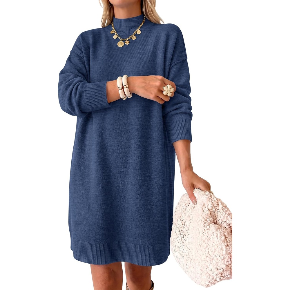 image:imageANRABESS Sweater Dress for Women Fall Oversized Mock Neck Long Sleeve DressBlue