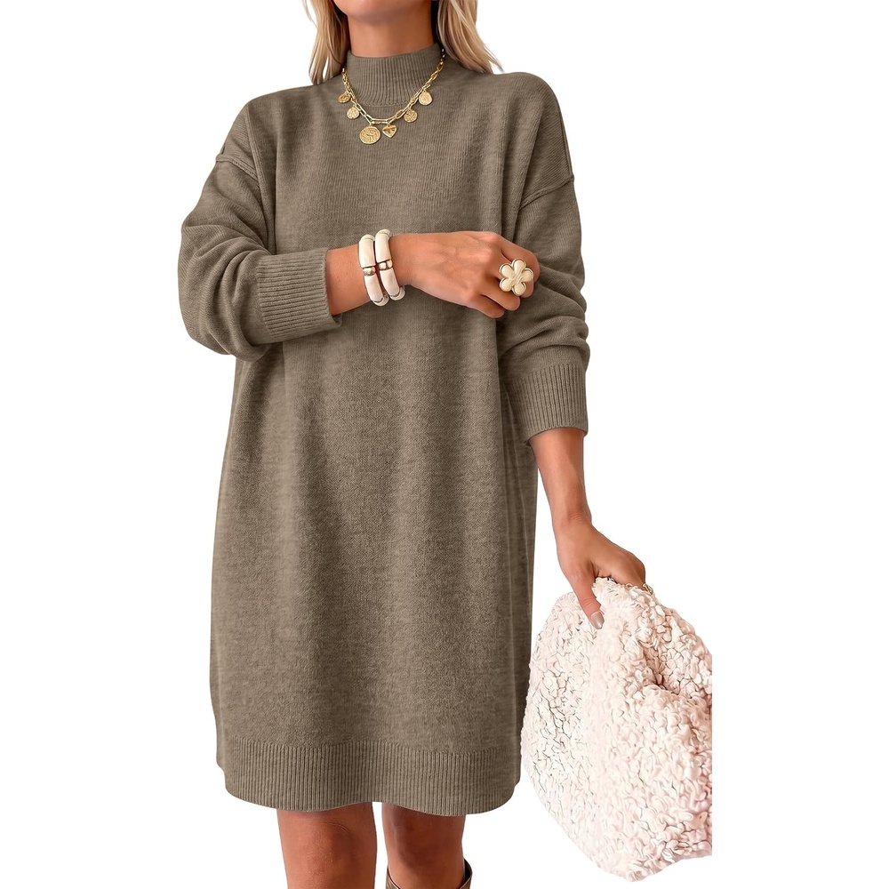 image:imageANRABESS Sweater Dress for Women Fall Oversized Mock Neck Long Sleeve DressCoffee