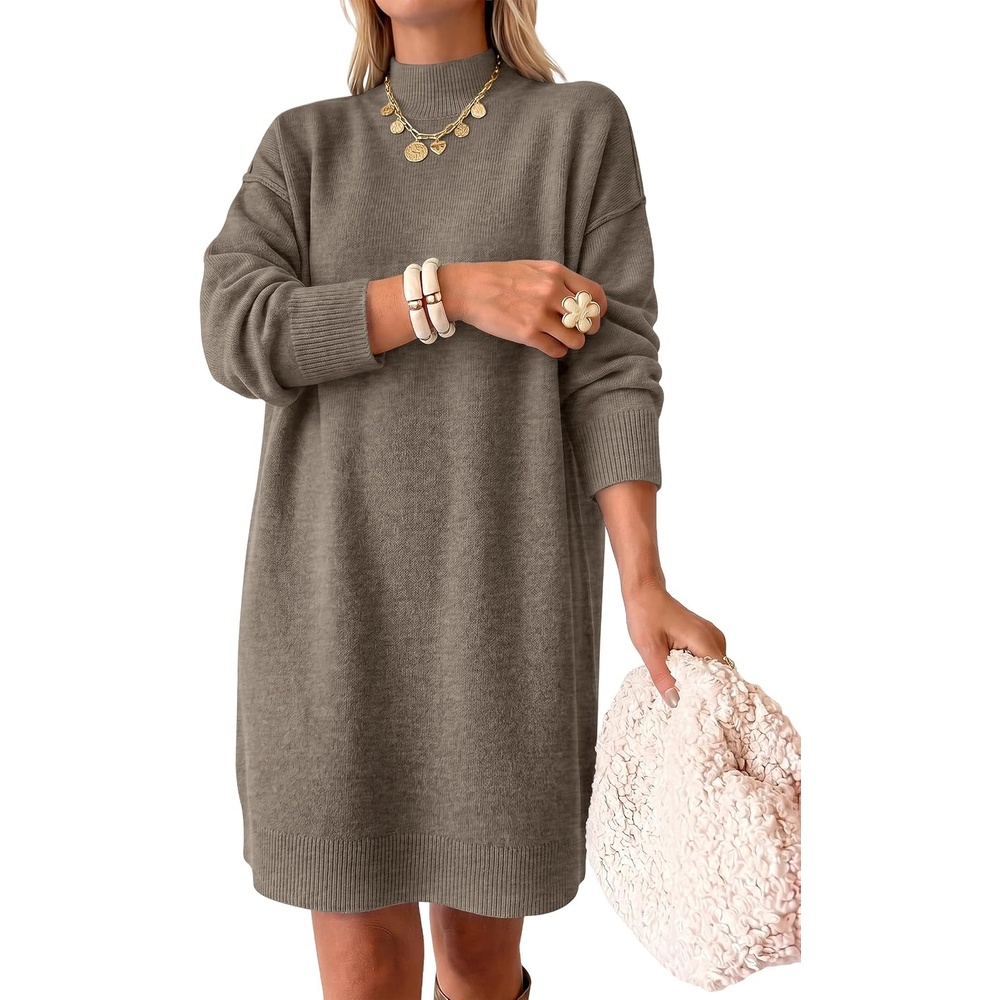 image:imageANRABESS Sweater Dress for Women Fall Oversized Mock Neck Long Sleeve DressDark Khaki