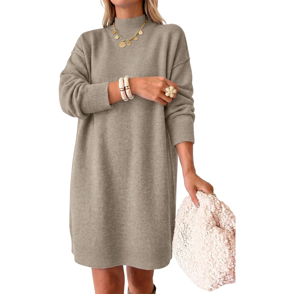 image:imageANRABESS Sweater Dress for Women Fall Oversized Mock Neck Long Sleeve DressKhaki
