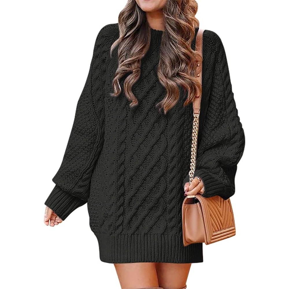image:imageANRABESS Sweater Dress for Women Oversized Cable Knit Fall Long SleeveBlack