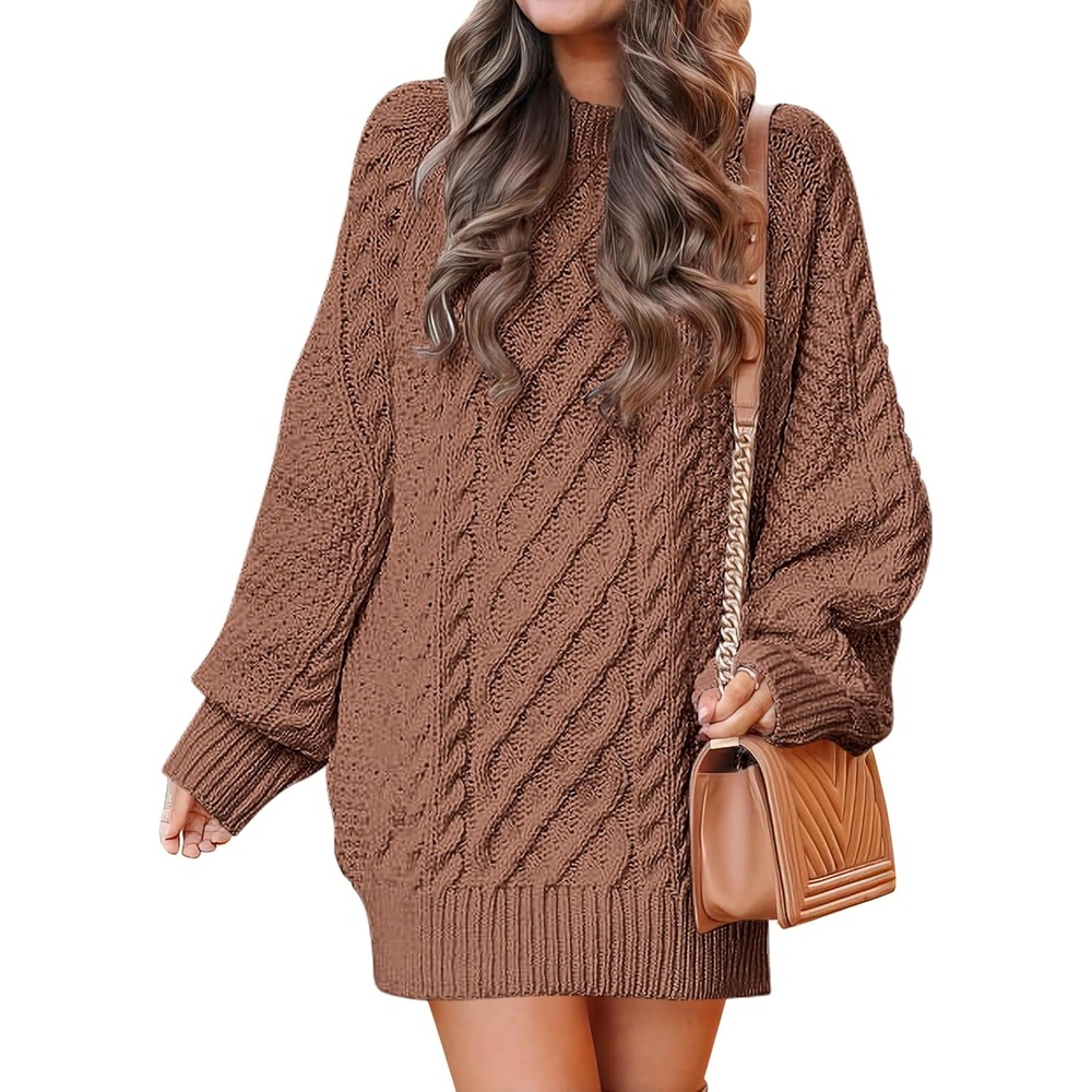 image:imageANRABESS Sweater Dress for Women Oversized Cable Knit Fall Long SleeveBrown