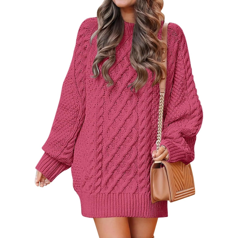 image:imageANRABESS Sweater Dress for Women Oversized Cable Knit Fall Long SleeveCherry