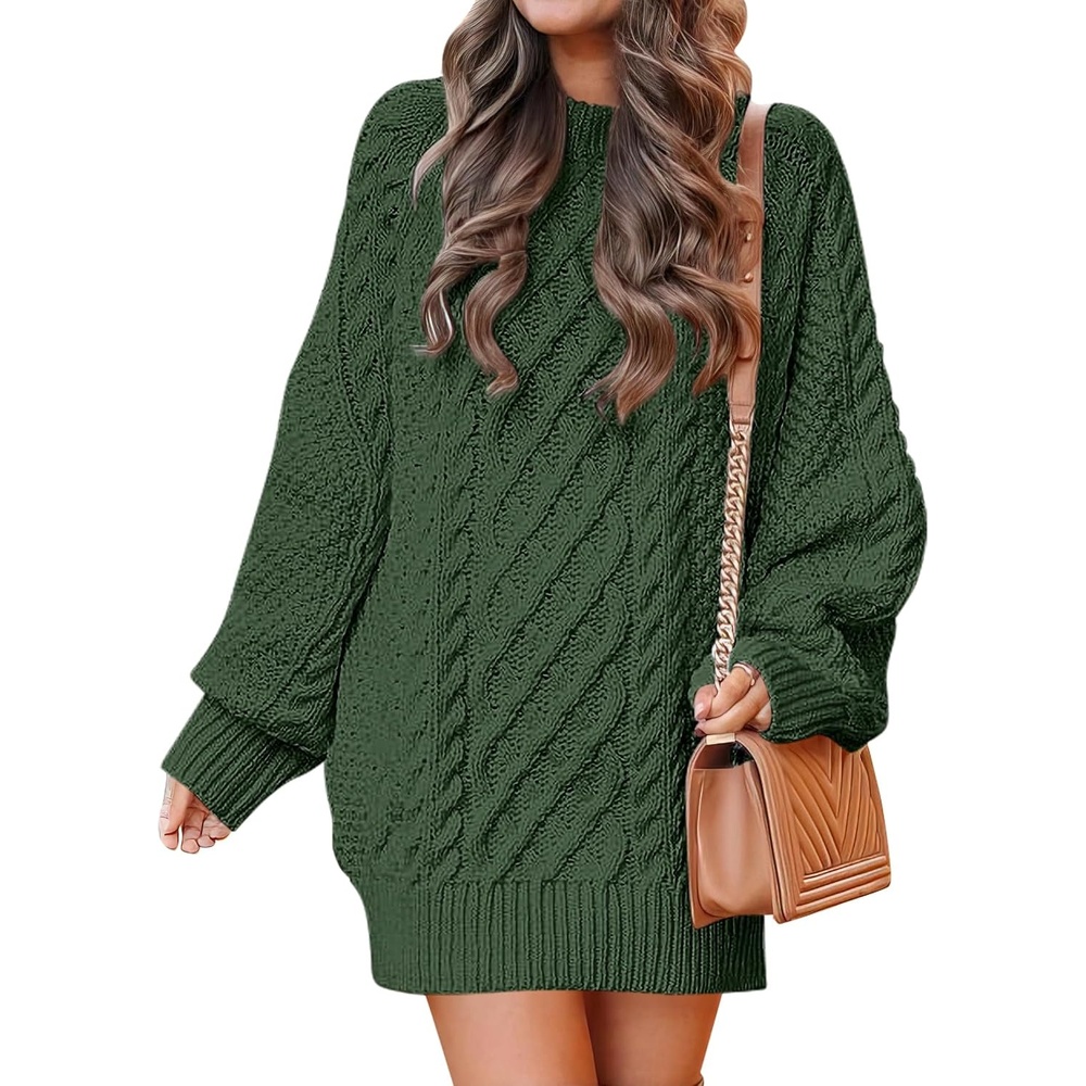 image:imageANRABESS Sweater Dress for Women Oversized Cable Knit Fall Long SleeveDeep Green