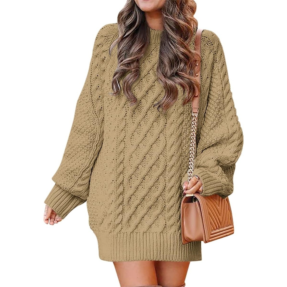 image:imageANRABESS Sweater Dress for Women Oversized Cable Knit Fall Long SleeveKhaki