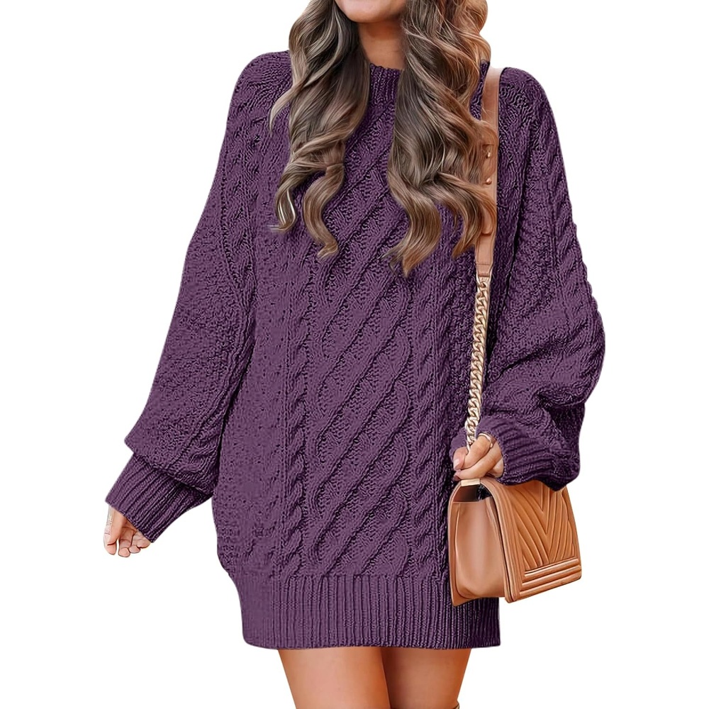 image:imageANRABESS Sweater Dress for Women Oversized Cable Knit Fall Long SleevePurple