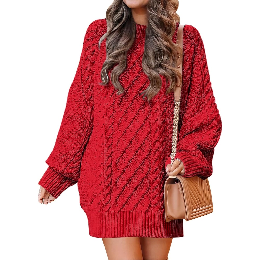 image:imageANRABESS Sweater Dress for Women Oversized Cable Knit Fall Long SleeveRed