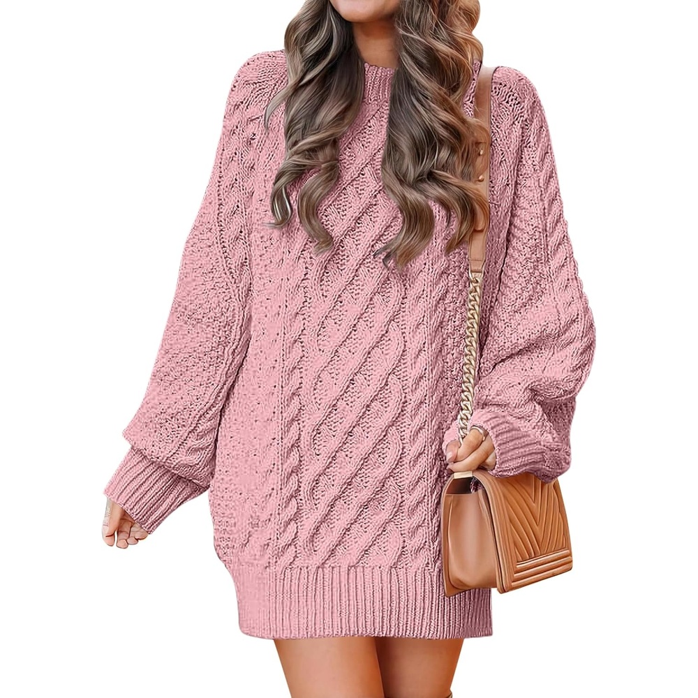 image:imageANRABESS Sweater Dress for Women Oversized Cable Knit Fall Long SleeveRed Pink