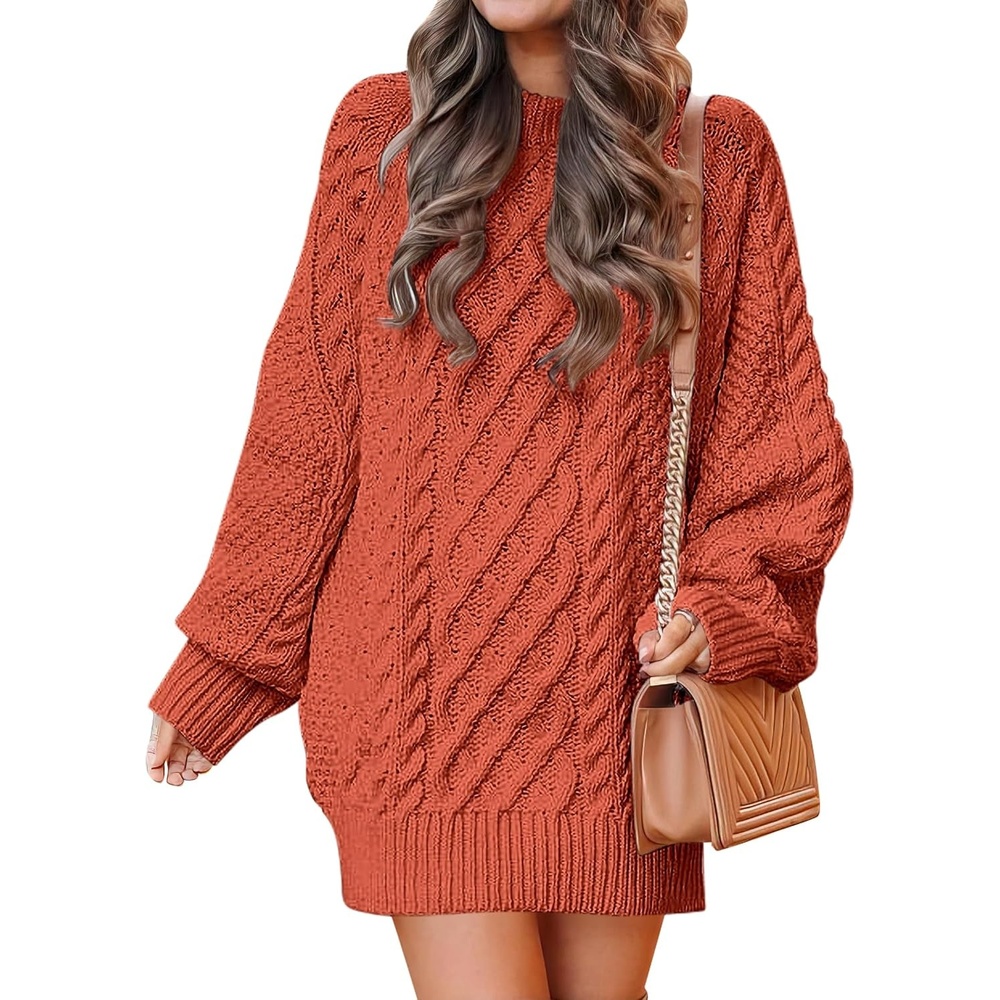 image:imageANRABESS Sweater Dress for Women Oversized Cable Knit Fall Long SleeveRust Orange