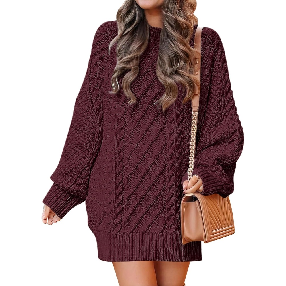 image:imageANRABESS Sweater Dress for Women Oversized Cable Knit Fall Long SleeveWine Red