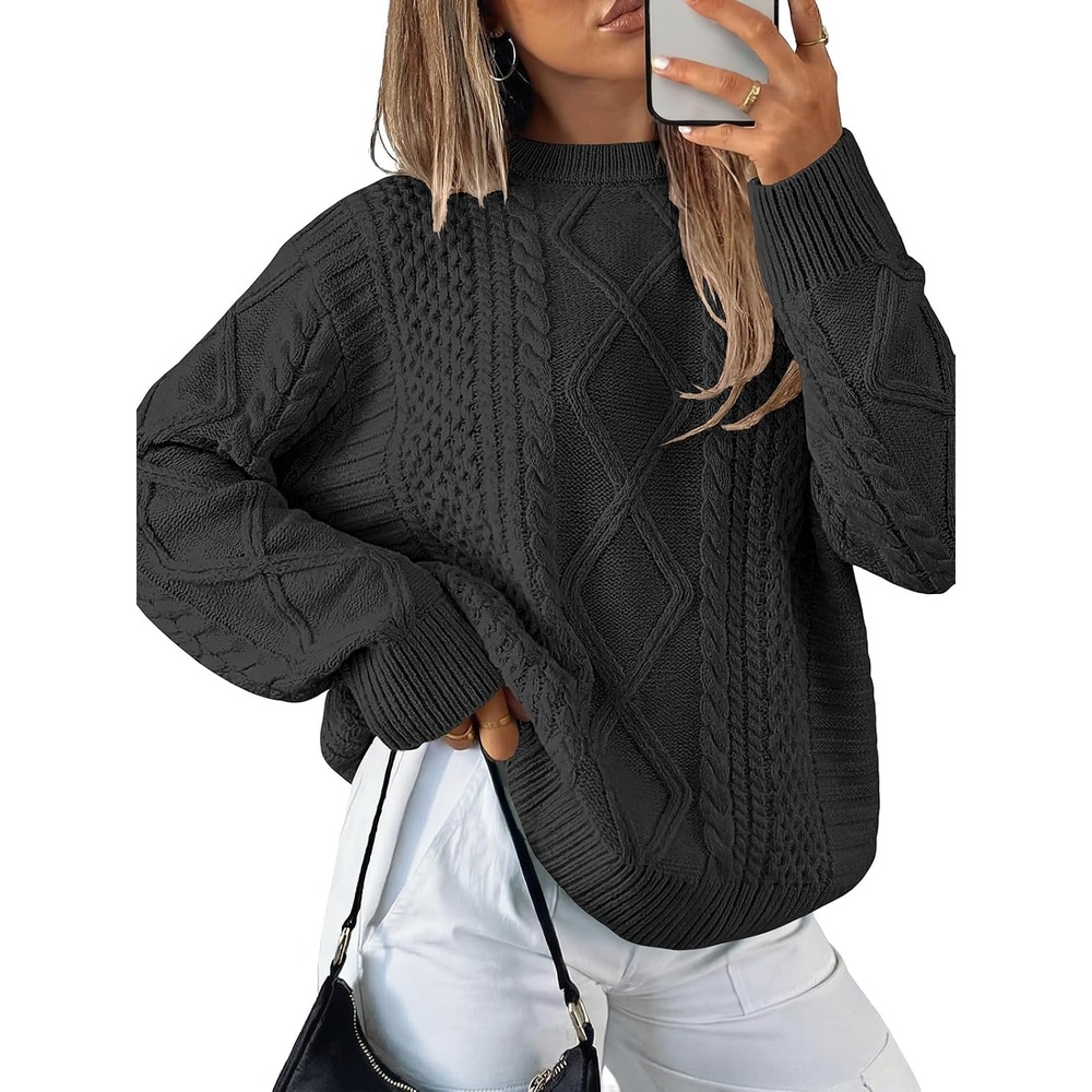 image:imageANRABESS Sweaters for Women Oversized Cable Knit Pullover Fall OutfitsBlack