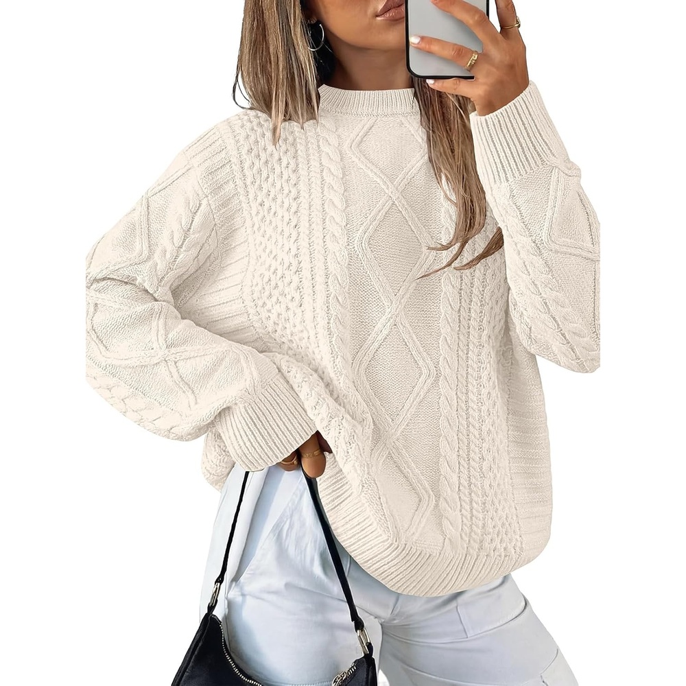 image:imageANRABESS Sweaters for Women Oversized Cable Knit Pullover Fall OutfitsCream