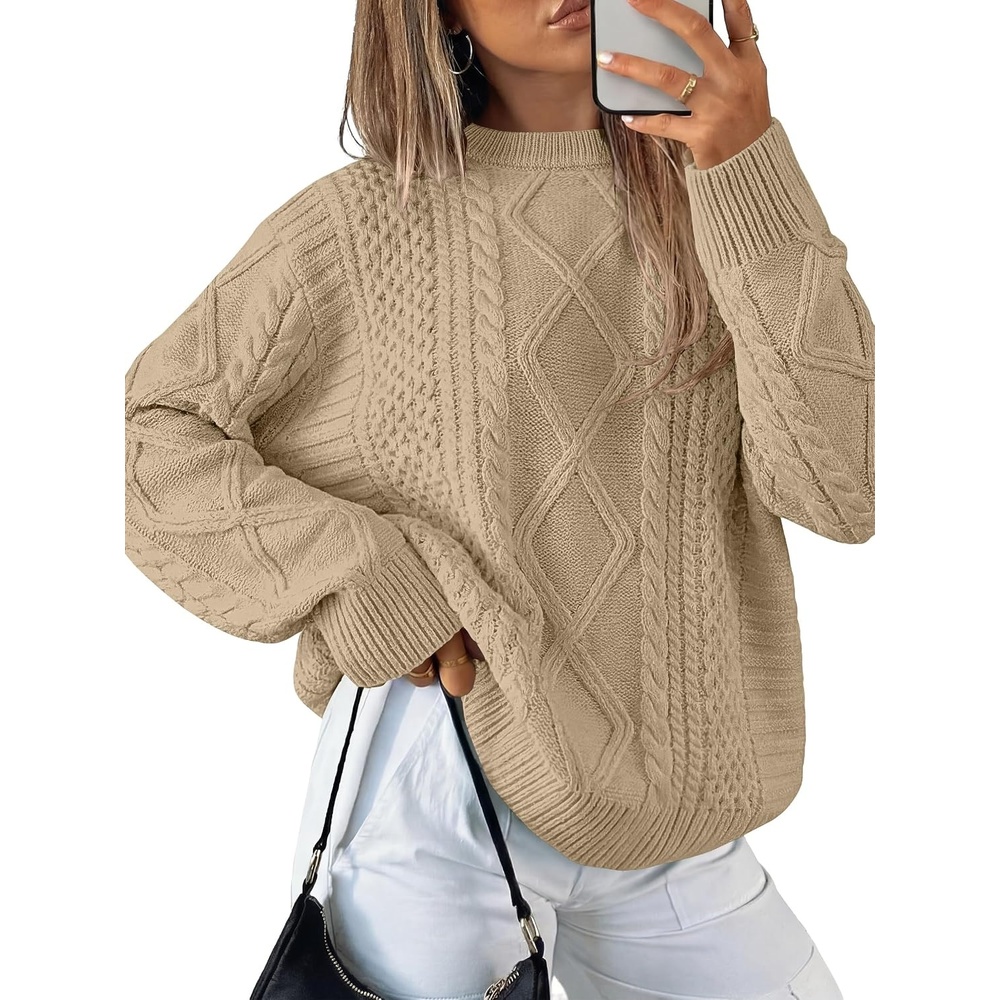 image:imageANRABESS Sweaters for Women Oversized Cable Knit Pullover Fall OutfitsDark Apricot