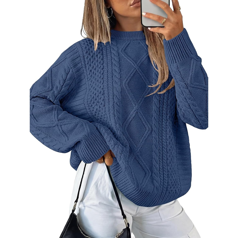 image:imageANRABESS Sweaters for Women Oversized Cable Knit Pullover Fall OutfitsDeep Blue