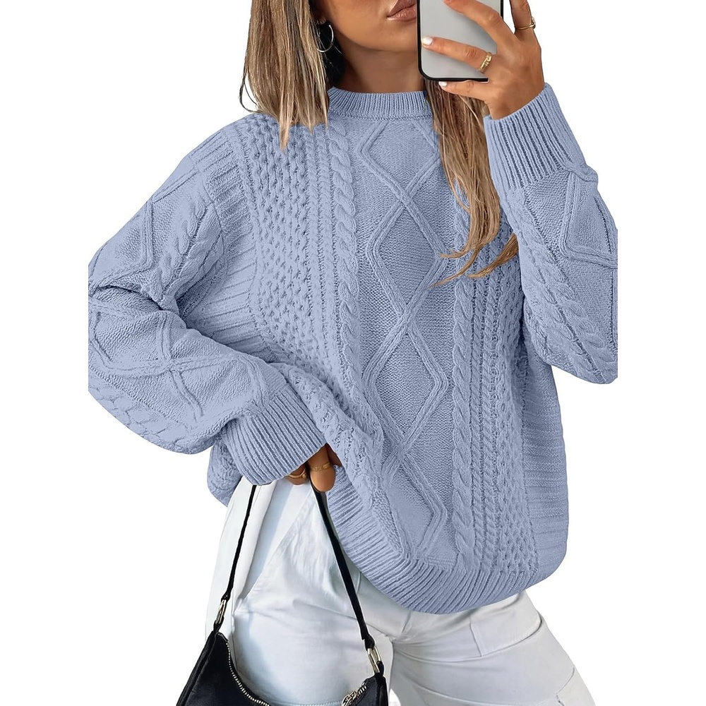 image:imageANRABESS Sweaters for Women Oversized Cable Knit Pullover Fall OutfitsGrey Blue